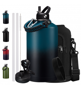 1 Gallon Water Bottle Keep Cold-48H Hot-24H,128oz Insulated Water Bottle Stainless Steel w/ Auto Straw & Spout Lid,Sports Gym Travel Metal Big Jug