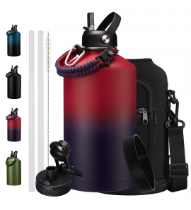 128 OZ Insulated Water Bottle - 48H Cold 24H Hot, Stainless Steel Big Jug 1 Gallon Flask with Straw & Spout Lids for Sport Travel Outdoor