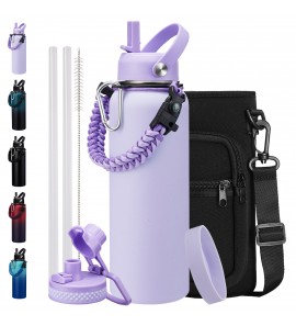 40 oz Water Bottle with Straw Spout Lids Cold 48H Hot 24H Vacuum Insulated Water Jug Carrying Bag with Strap Handle, Bottom Boot, Leak-proof Stainless Steel Thermal Flask